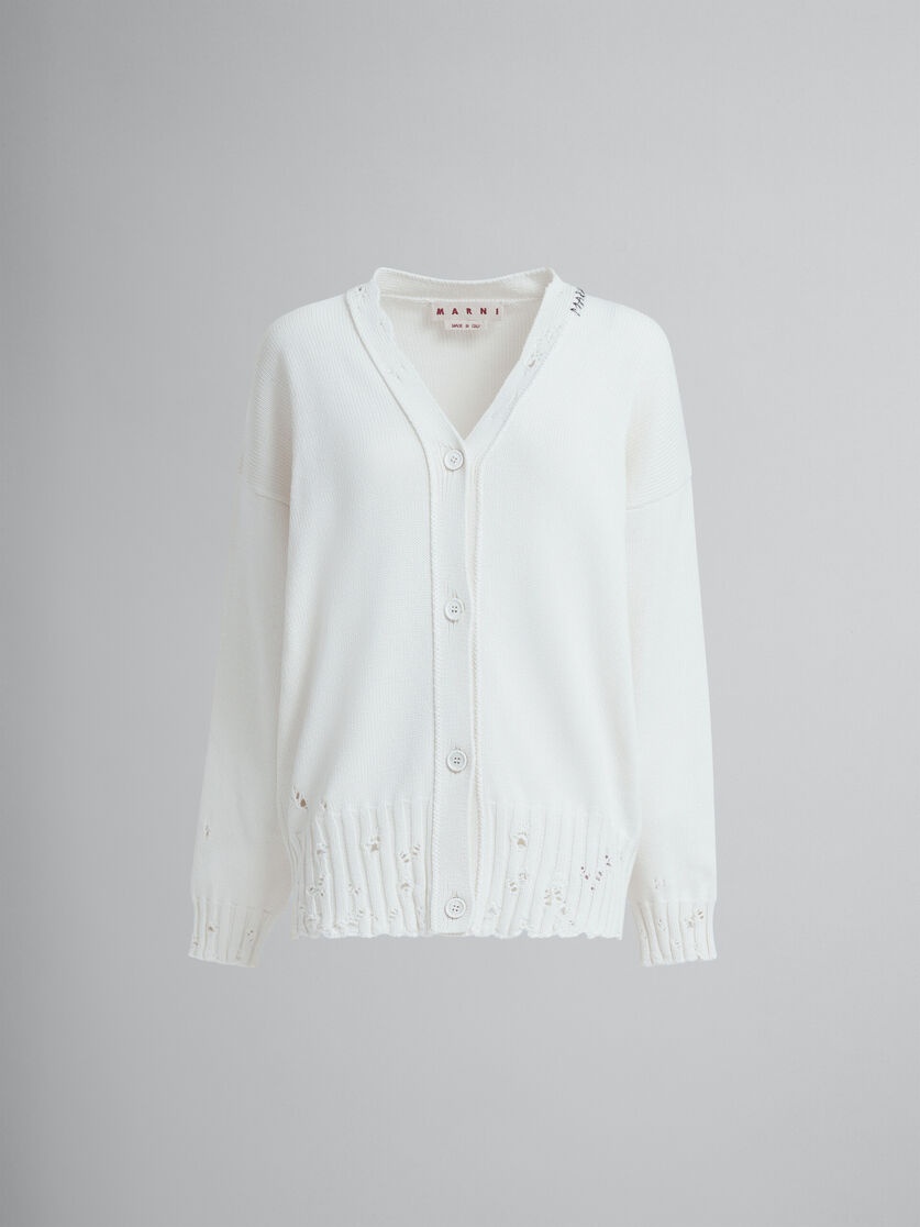 WHITE DISHEVELLED COTTON CARDIGAN WITH MARNI MENDING LOGO - 1