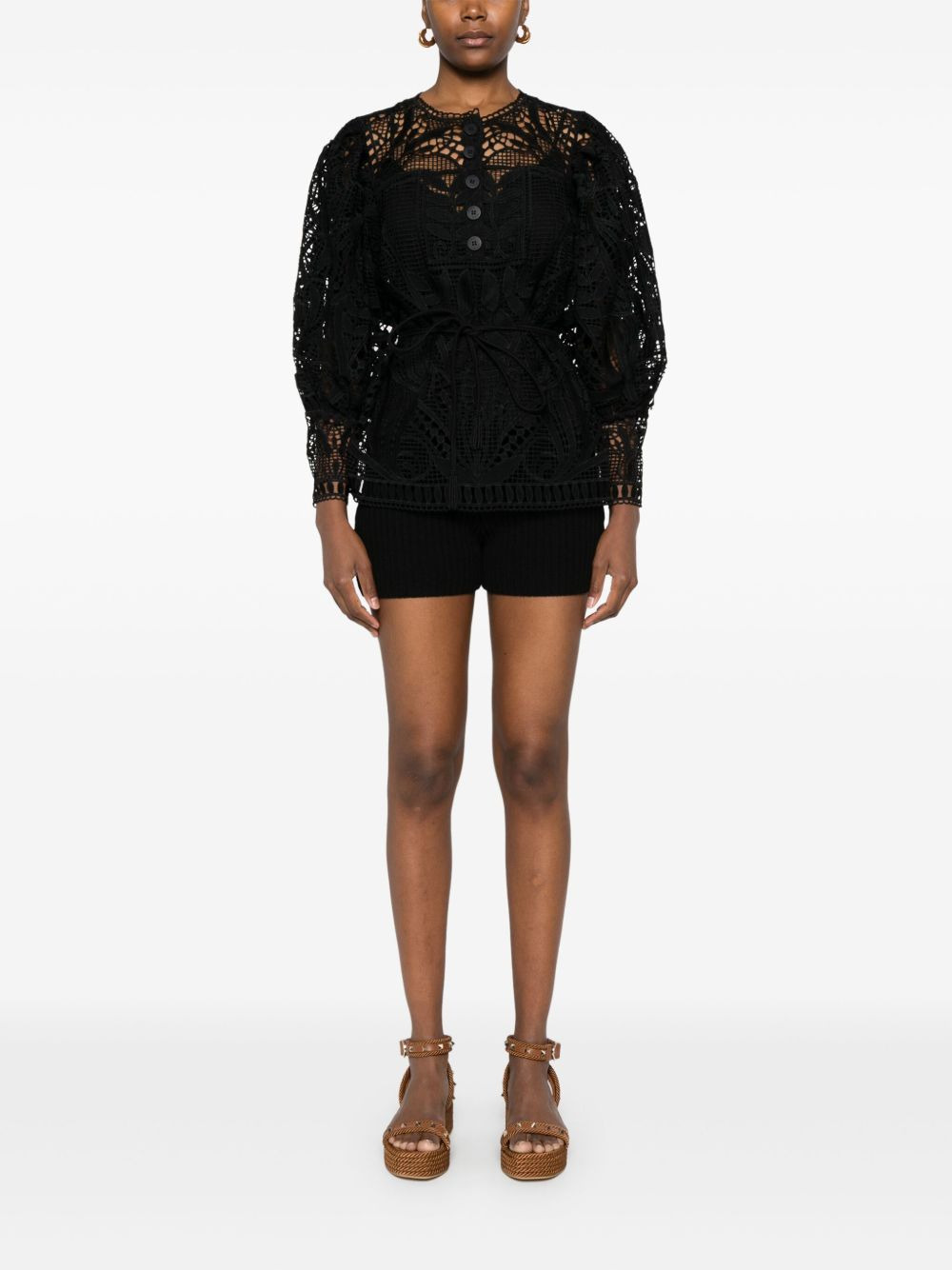 guipure-lace puff-sleeve blouse - 6