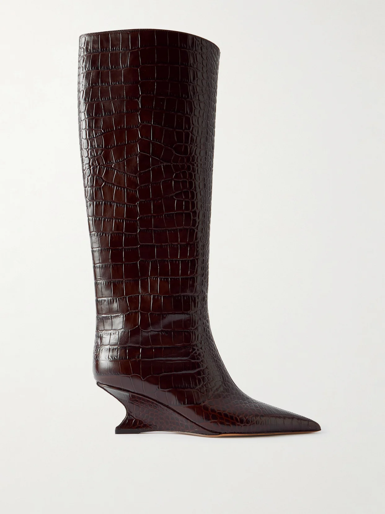 Nina Croc-effect Leather Knee Boots - 1