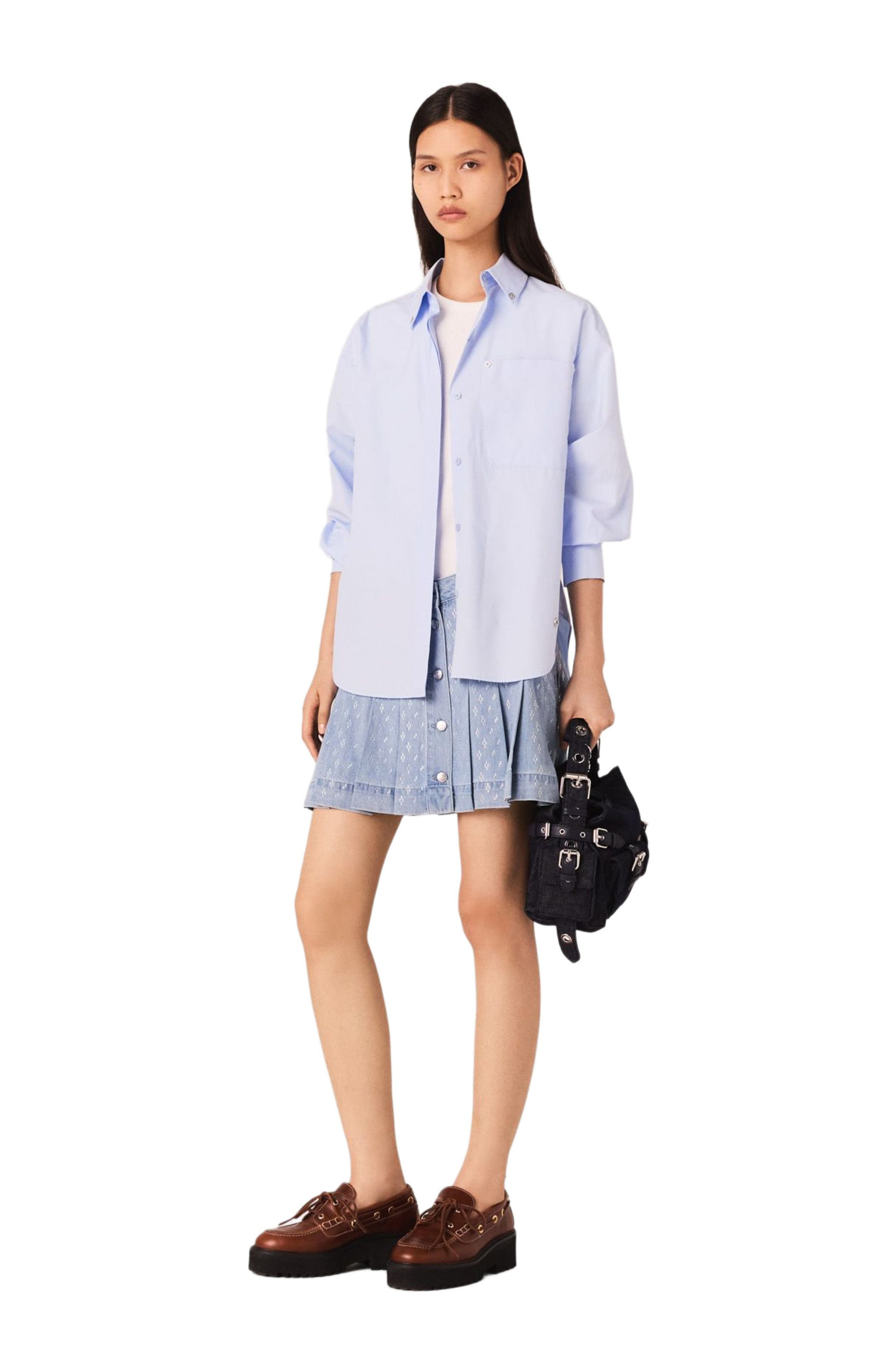 maje Rhinestone pleated denim skirt in Denim Blue at Nordstrom - 1