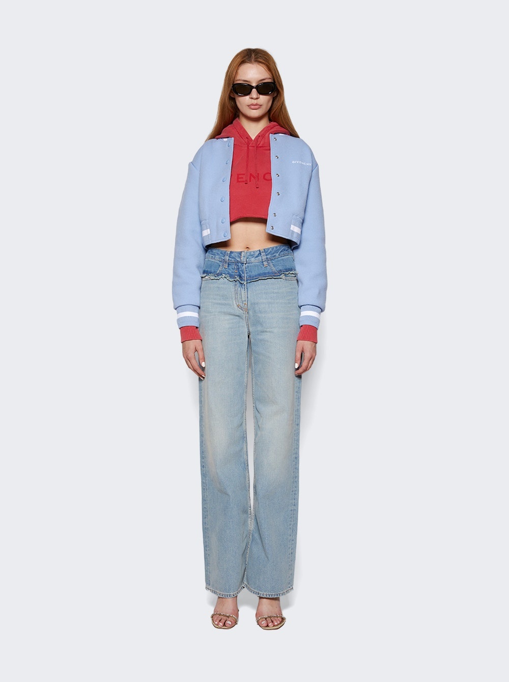 Cropped Wool Varsity Jacket Light Blue - 2