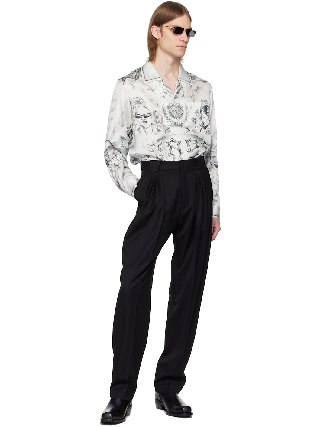 Black Wool Pleated Tailored Trousers - 4