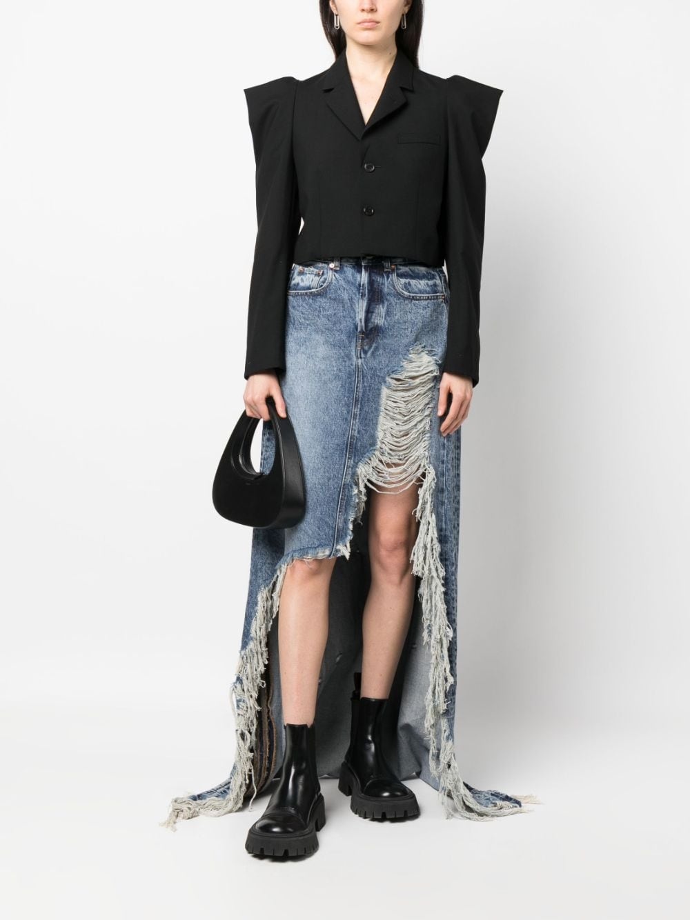 distressed denim maxi skirt - 2