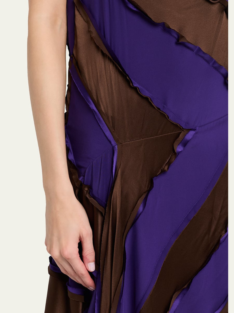 Cowl-Neck Striped Silk Asymmetric Maxi Dress 5