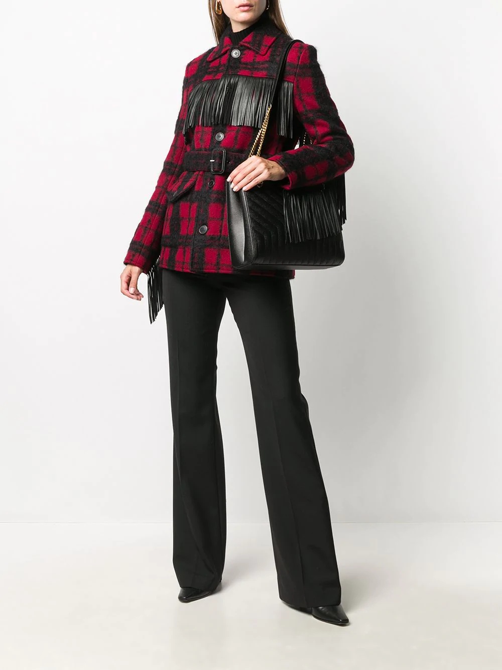 tasselled checked jacket - 2