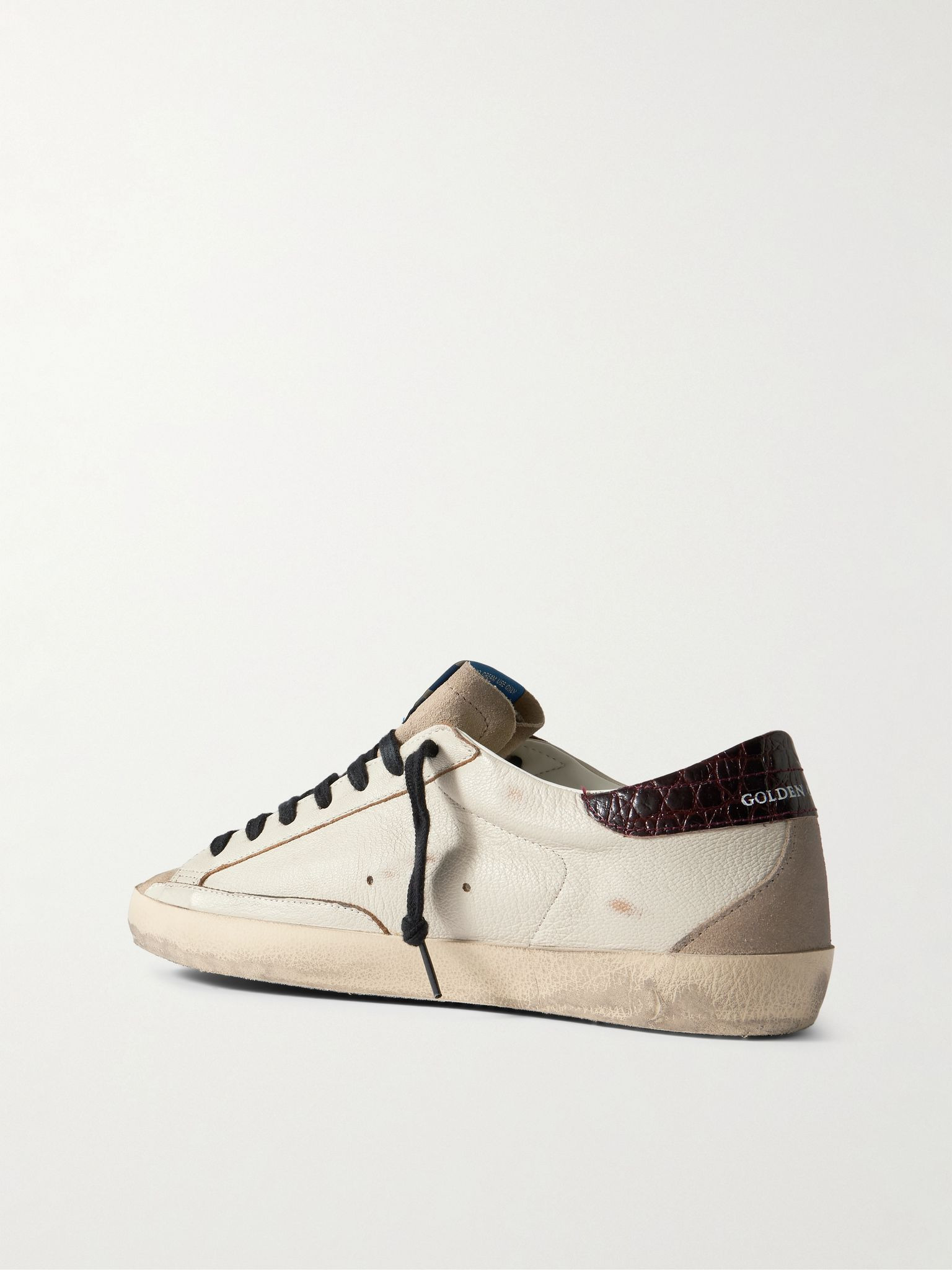 Super-Star Distressed Croc-Effect and Suede-Trimmed Leather Sneakers Neutral - 4