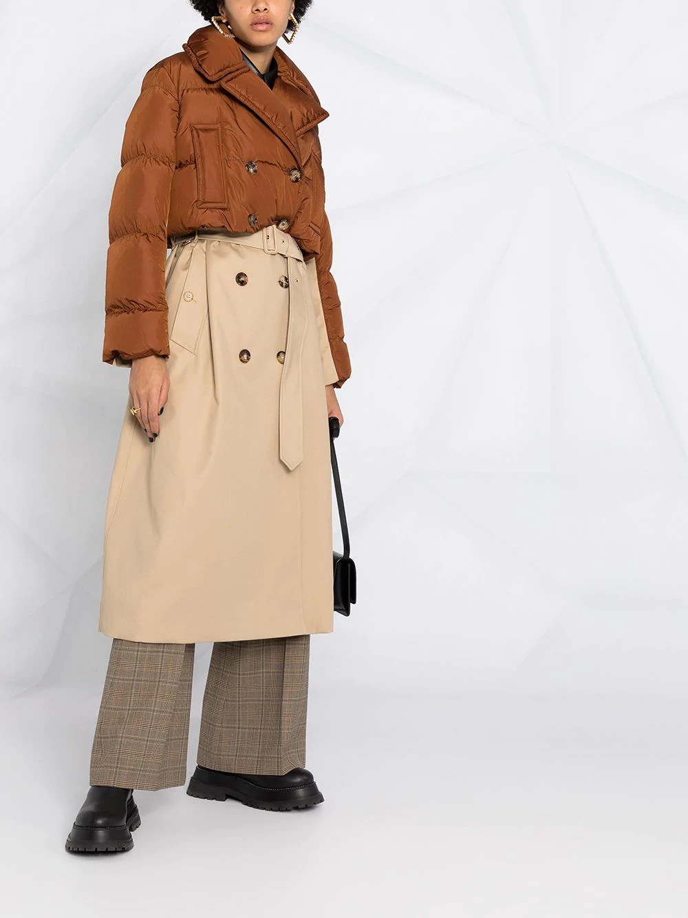 double-breasted layered trench coat - 2