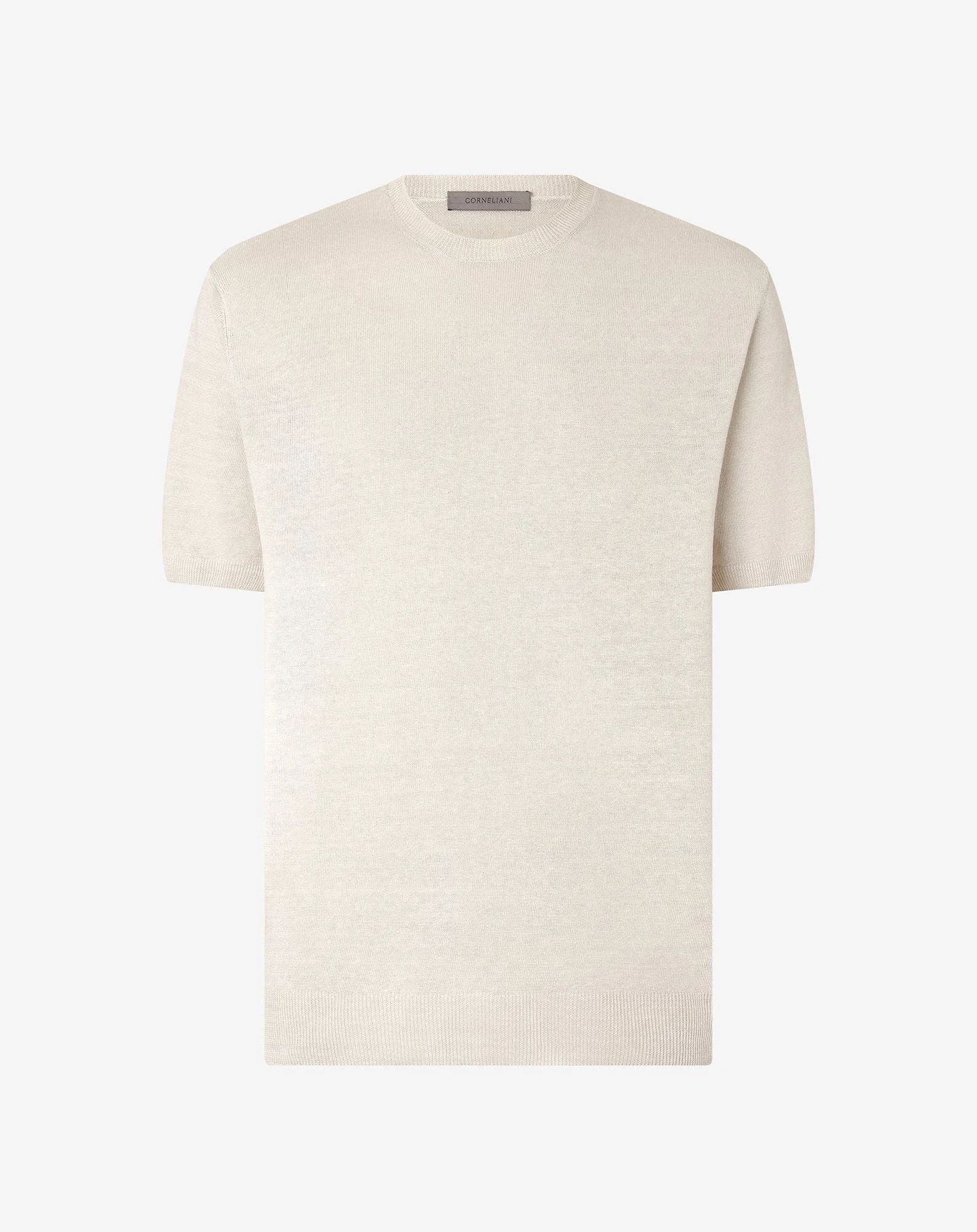 Beige pure linen crew neck knit - 1