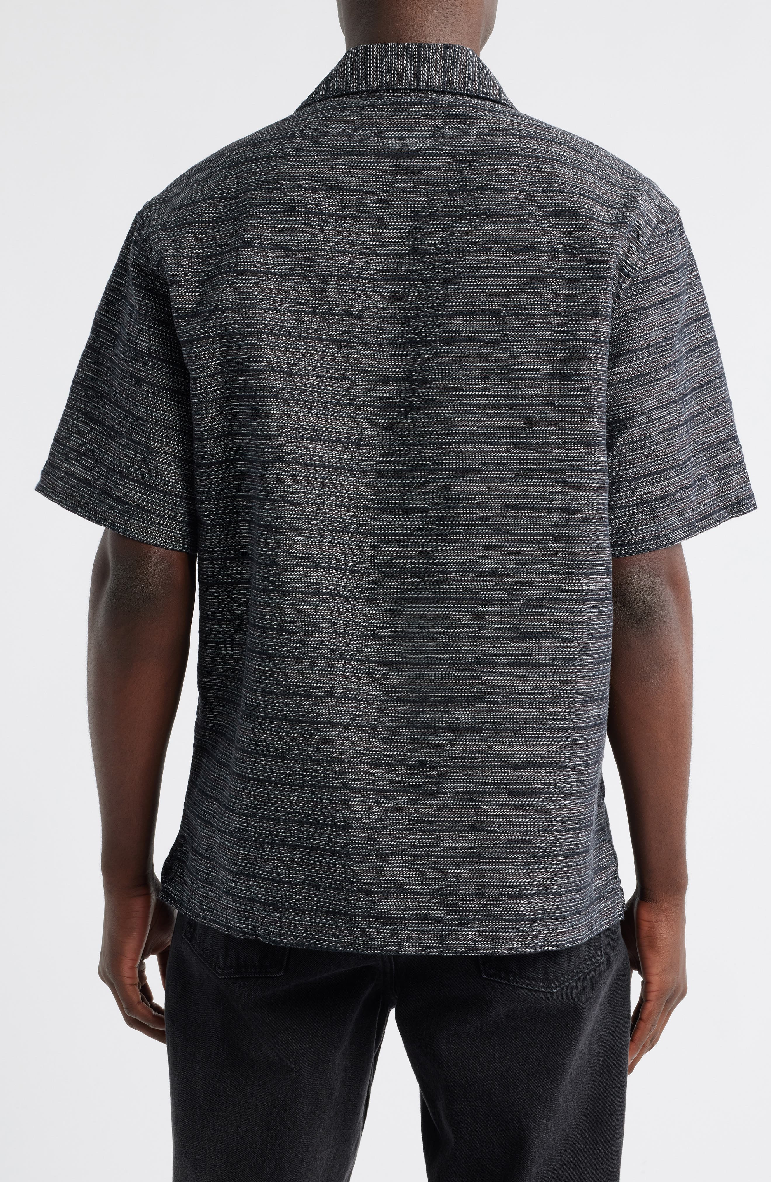 Carhartt Work In Progress Gellar Short Sleeve Cotton Jacquard Camp Shirt in Gellar Stripe, Black (Ri - 3