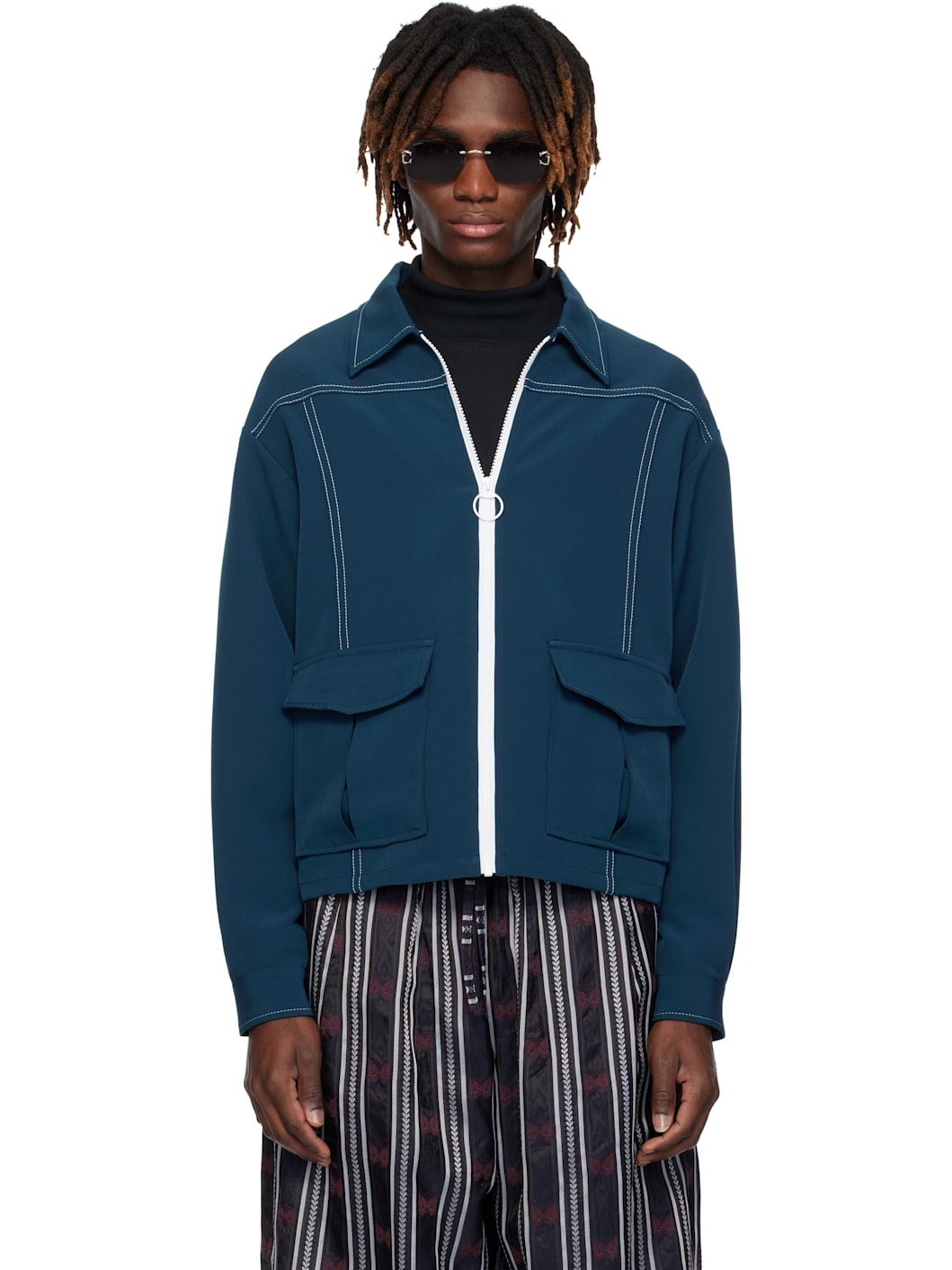 NEEDLES Navy Stitched Sport Jacket | REVERSIBLE