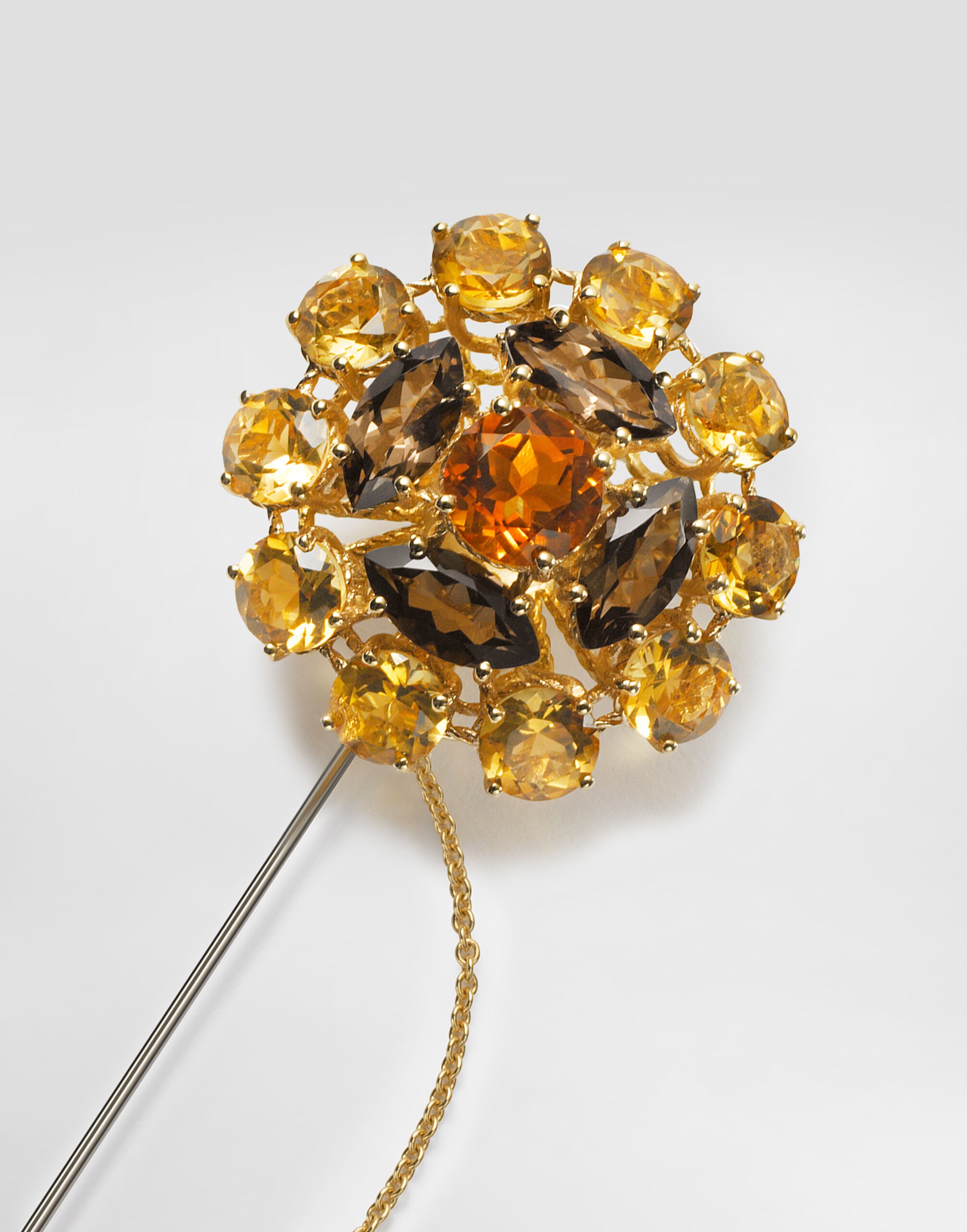 Sicily Brooch  18-carat yellow and white gold, Madera quartz, smoky quartz and citrines. - 3