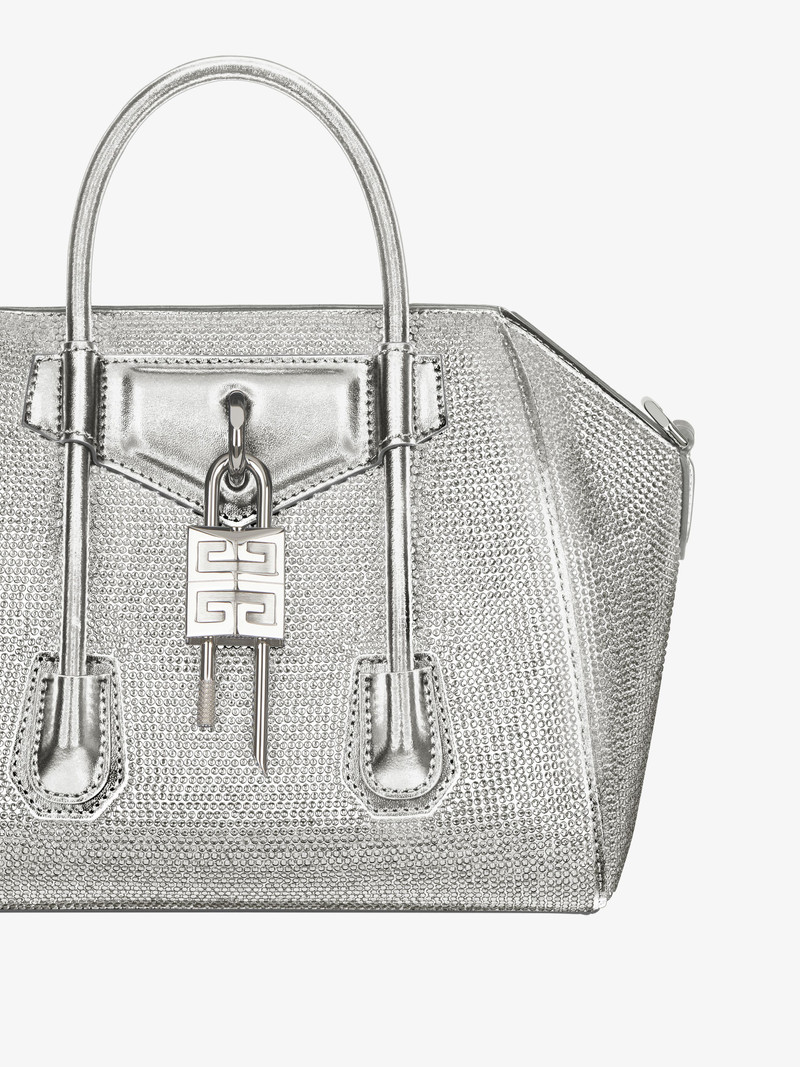 MINI ANTIGONA LOCK BAG IN SATIN, STRASS AND LEATHER 4