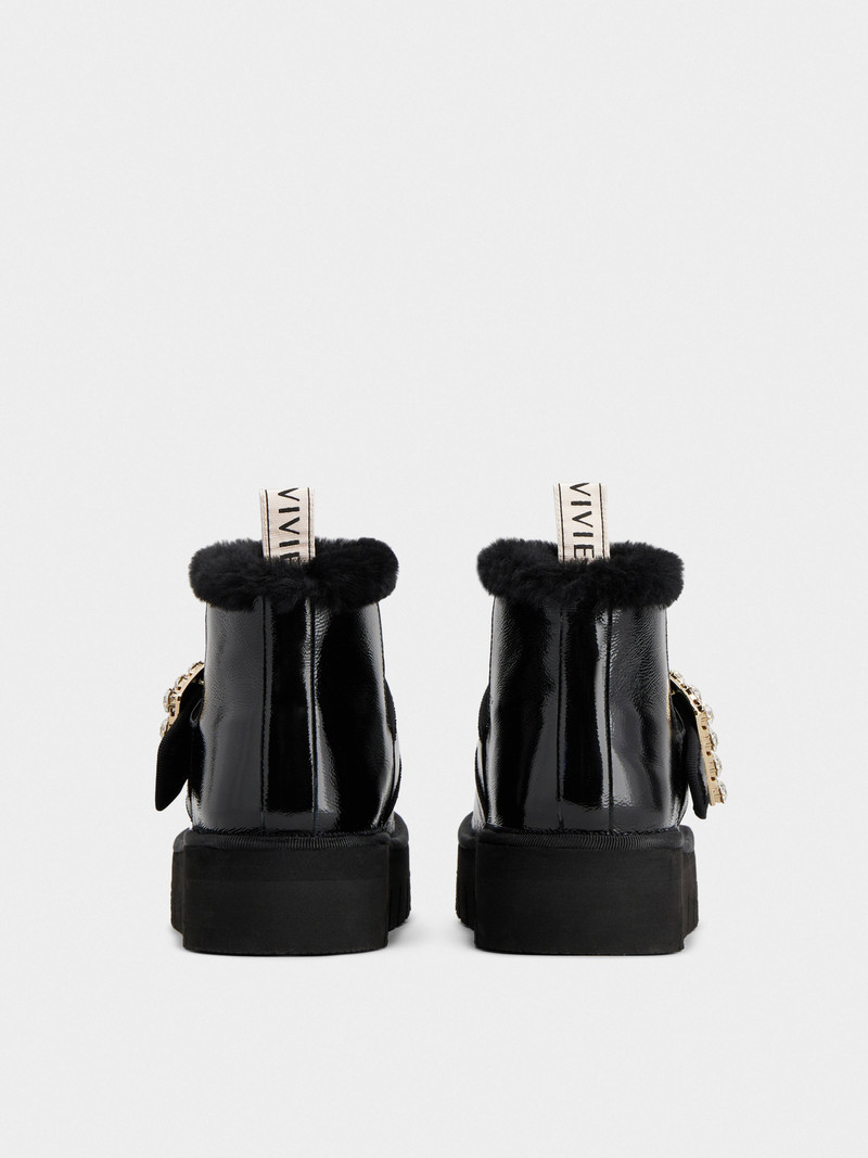 Viv' Winter Fur Strass Buckle Ankle Boots in Patent Leather 5