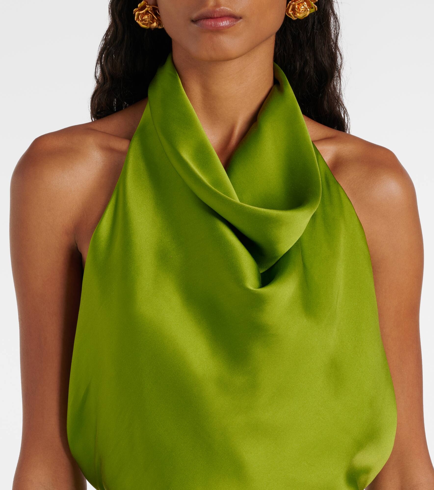 Halterneck silk satin midi dress - 4
