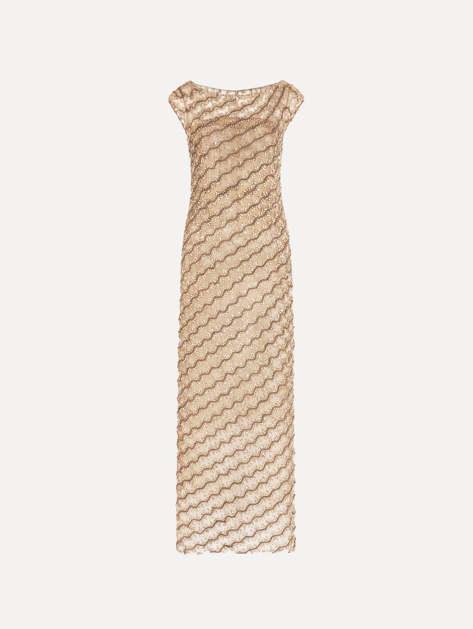 BEADED WAVE EMBROIDERED SLEEVELESS COCKTAIL DRESS - 1