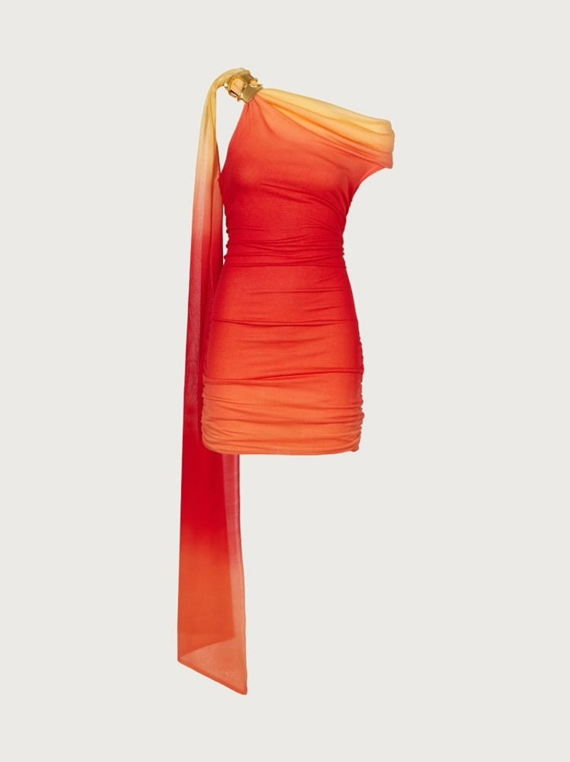 ONE SHOULDER DRESS WITH SHOULDER BROACH 1