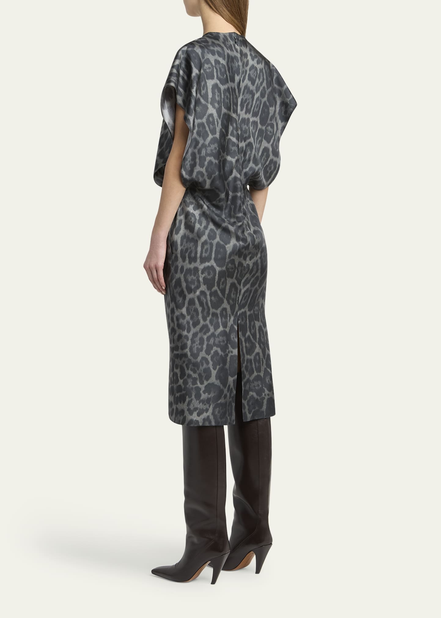 Leopard Print V-Neck Silk Dress - 3