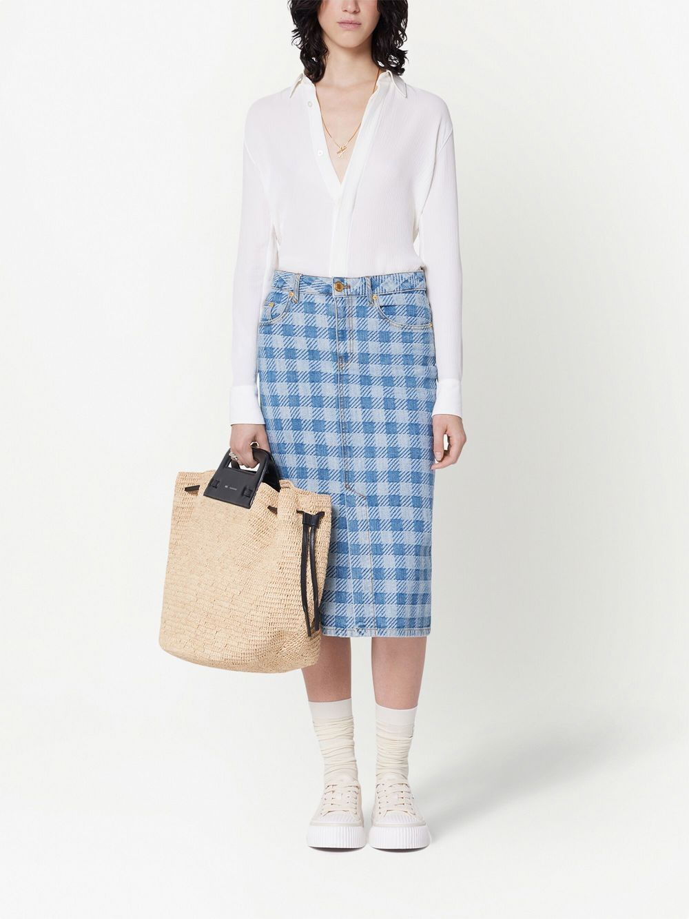 gingham denim pencil skirt - 2