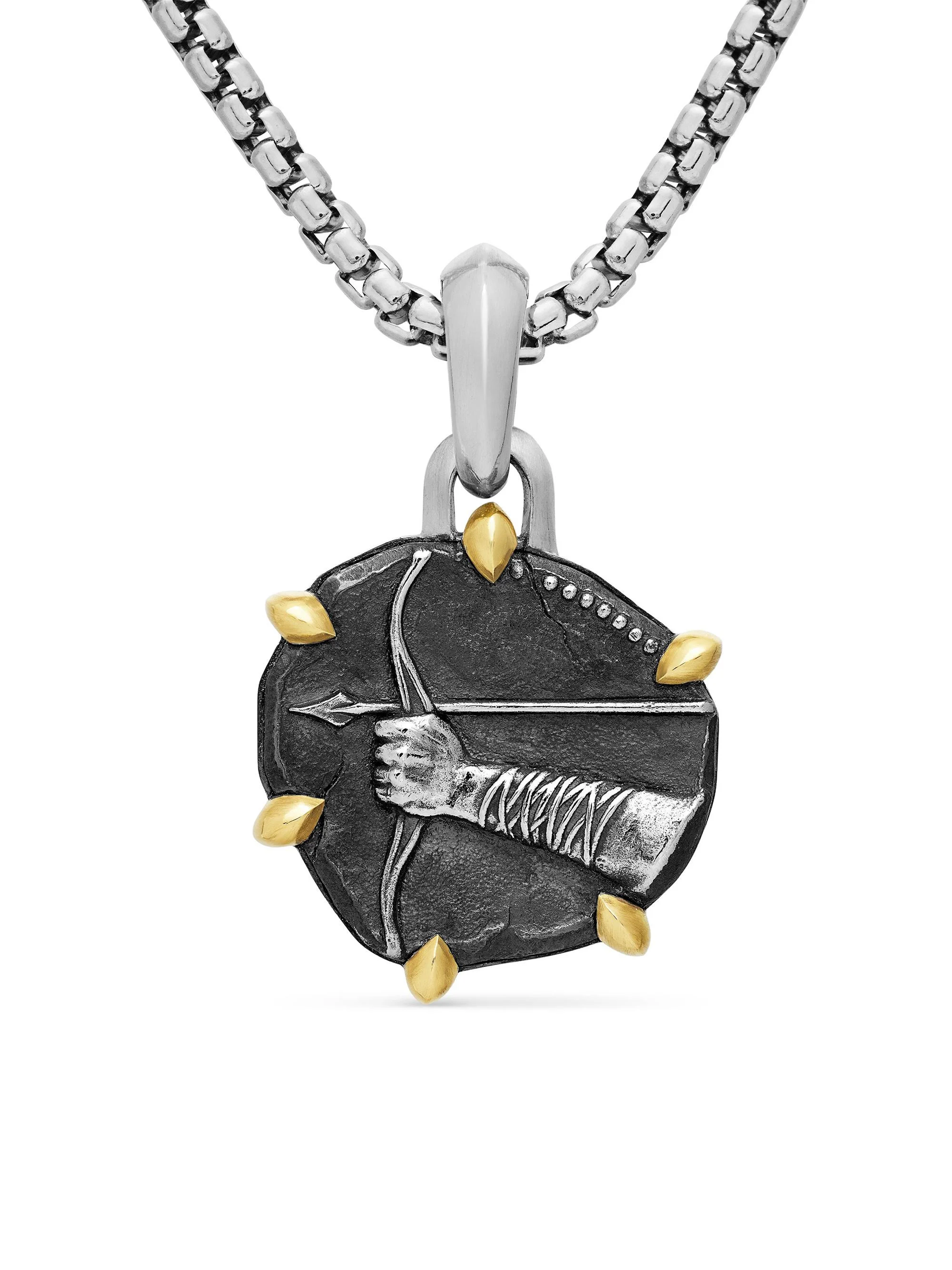 Men's Pisces Amulet in Sterling Silver with 18K Yellow Gold, 33mm - Sagittarius - 1