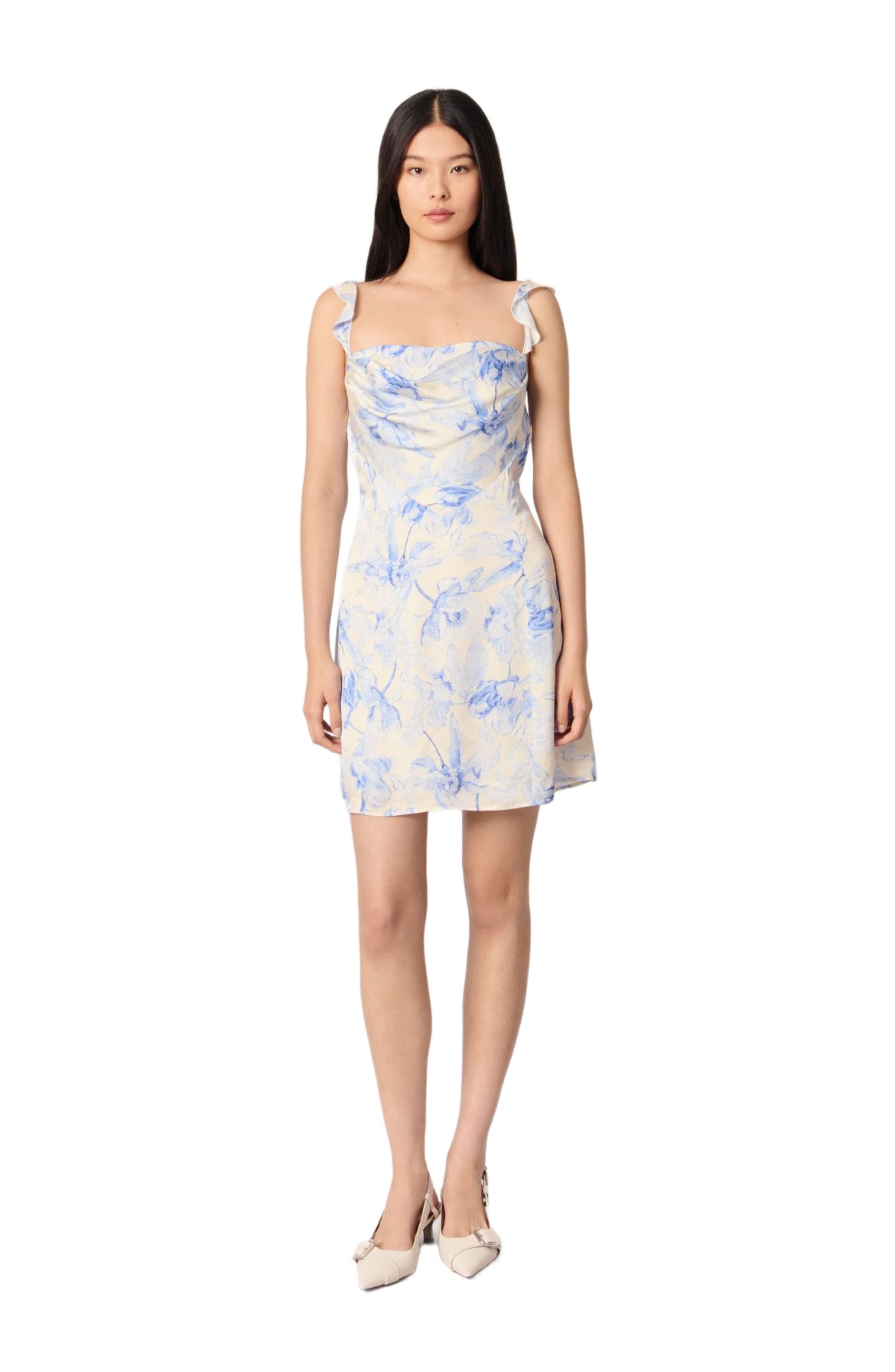 maje Mini patterned knit dress in Blue Flower Print Ecru Base at Nordstrom - 1