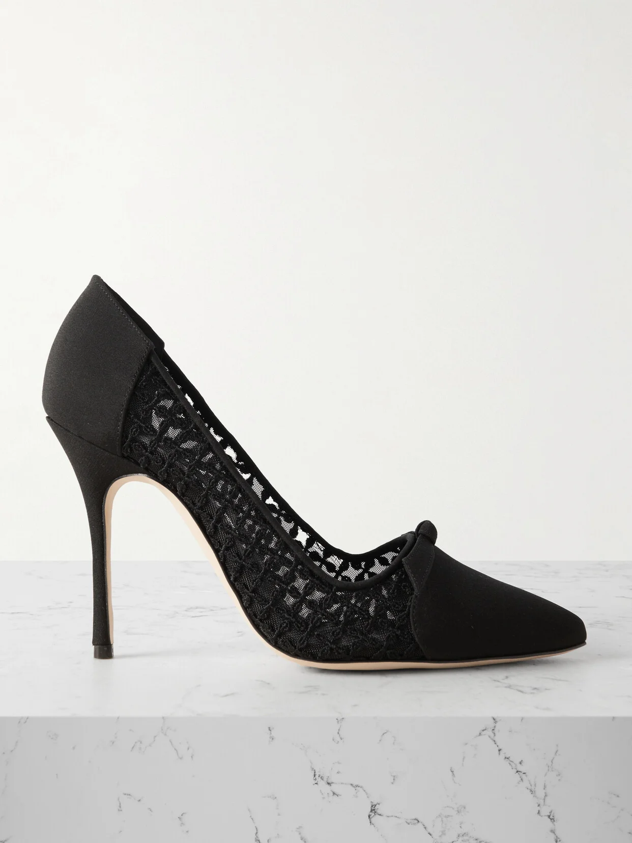 Riniala 105 Bow-embellished Embroidered Mesh And Crepe De Chine Pumps - 1