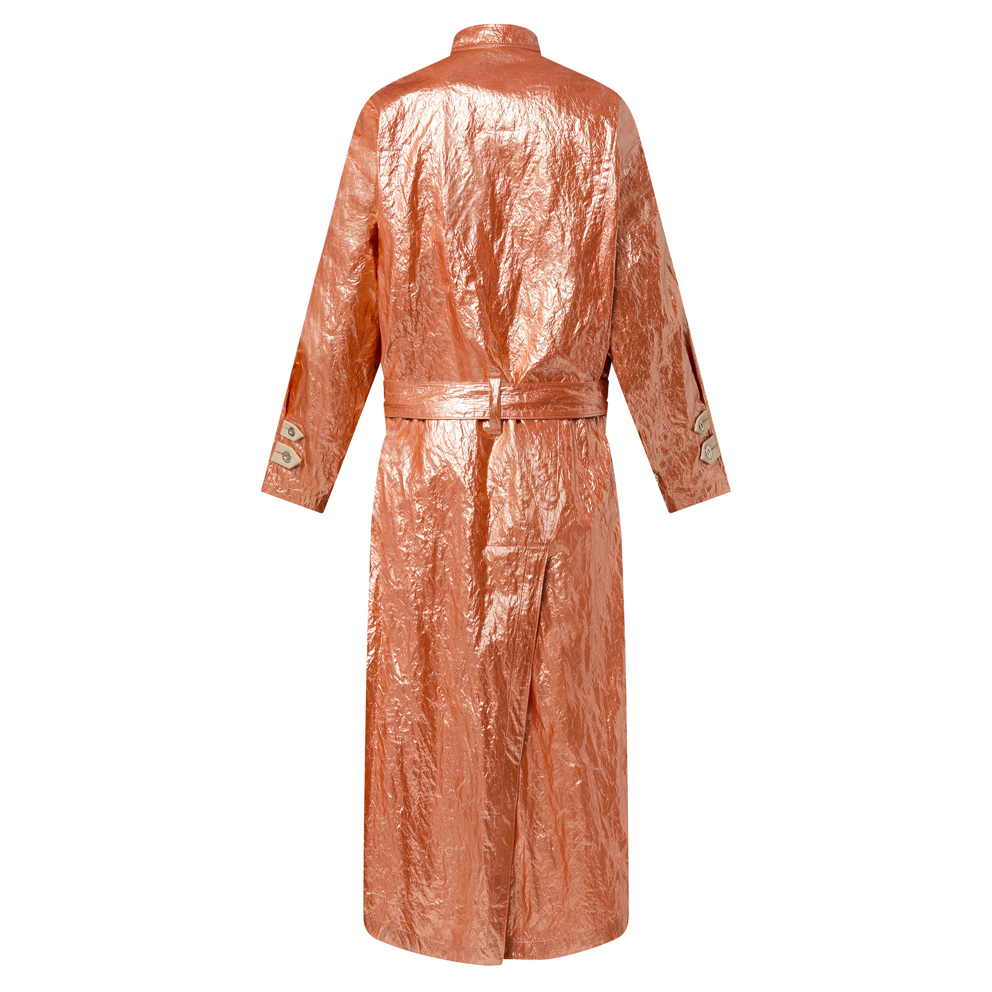Crinkle Effect Metallized Trench Coat - 3