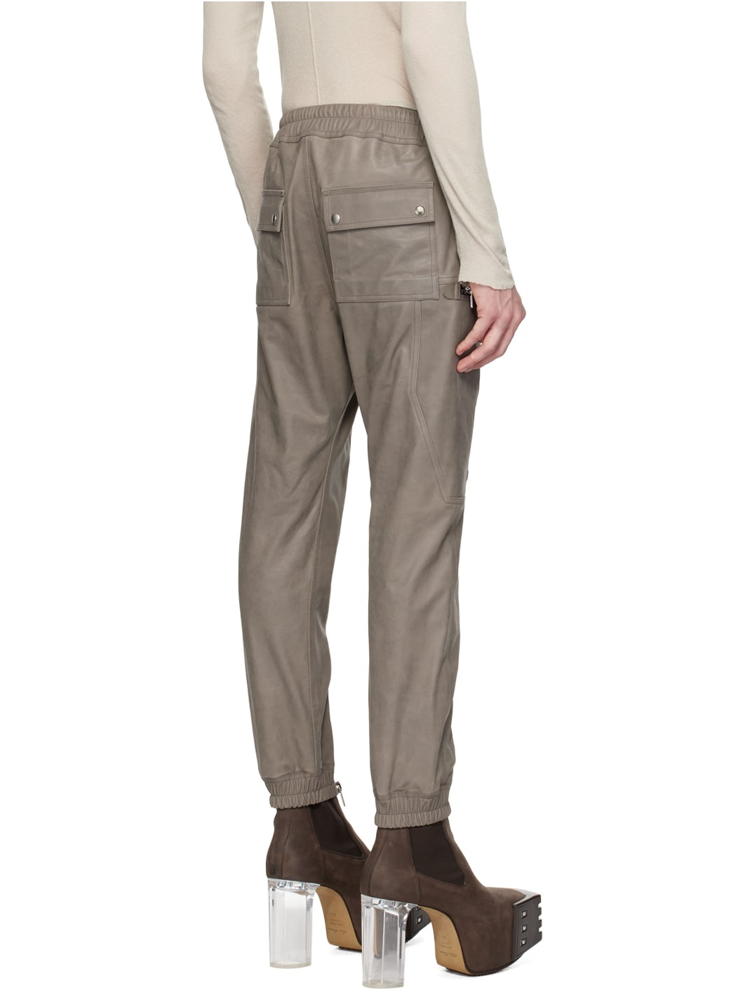 Gray Bauhaus Leather Cargo Pants - 3
