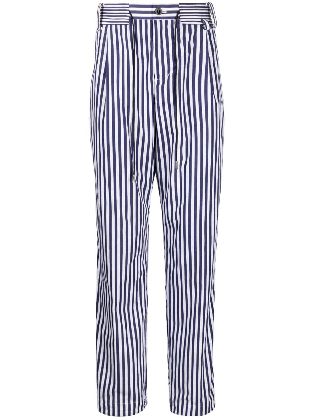 striped drawstring-waist cotton trousers - 1