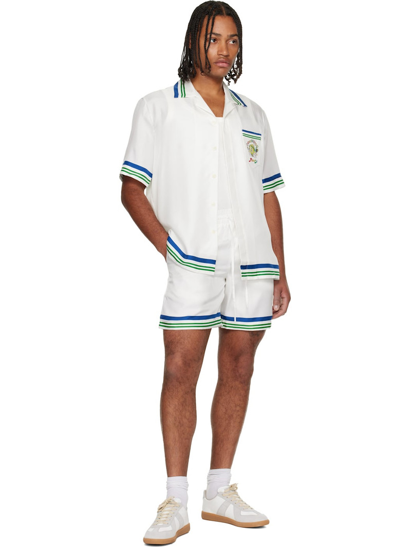 CASABLANCA White Tennis Club Icon Silk Twill Shorts outlook