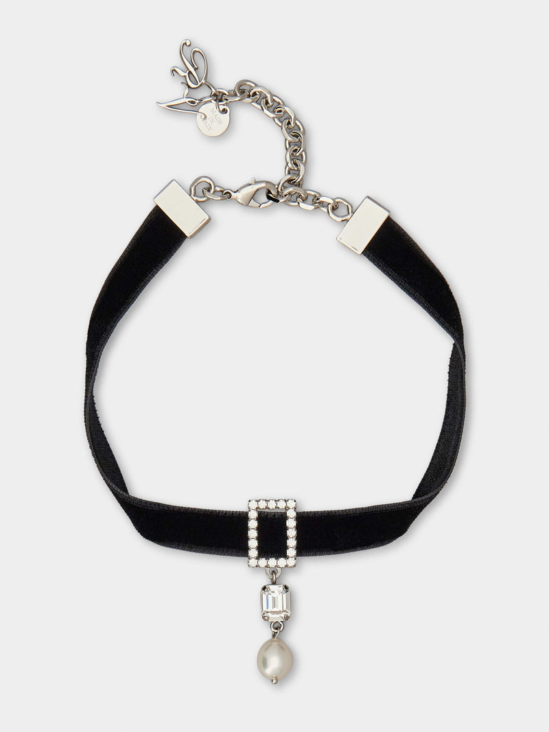 Roger Vivier RV Pearl Choker in Velvet outlook