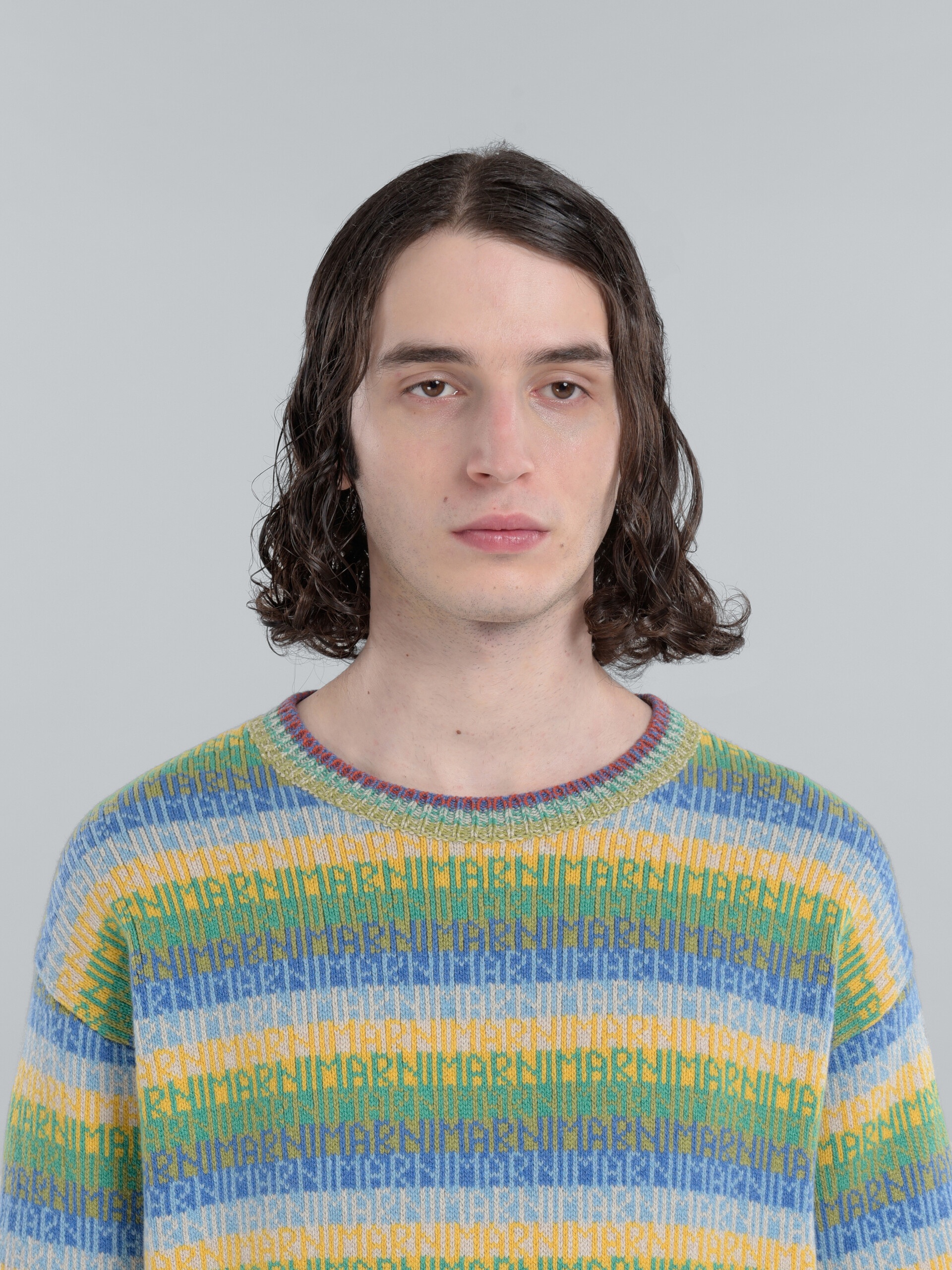 WOOL TOP WITH MULTICOLOUR STRIPES AND JACQUARD LOGO - 4