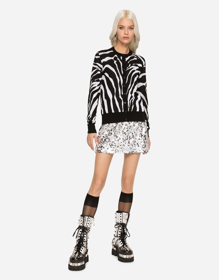 Zebra-design jacquard cardigan in wool and silk - 4