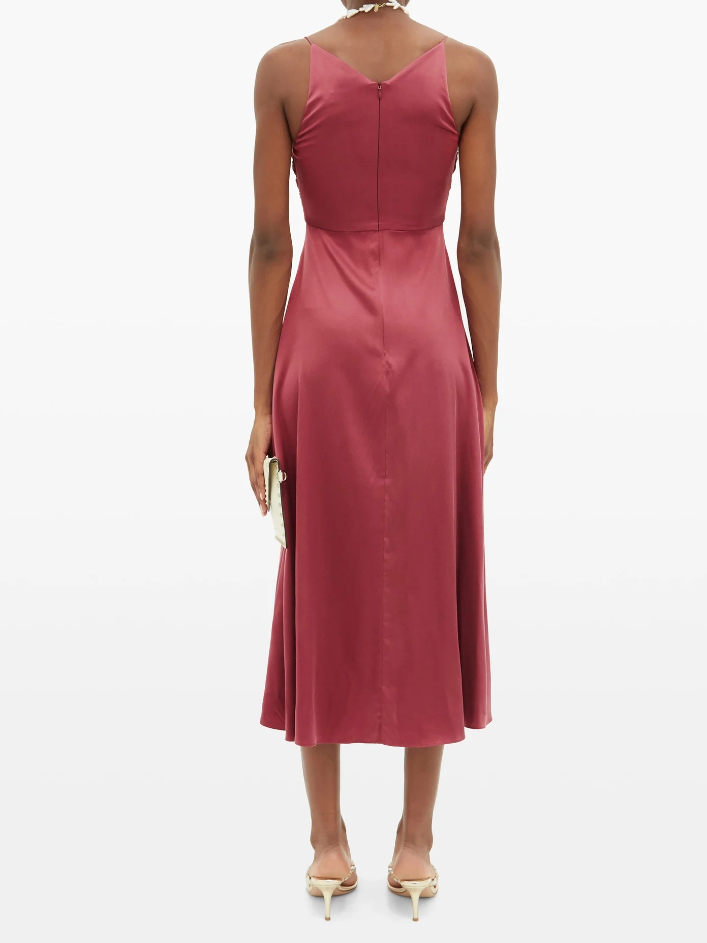 Ruched silk-blend satin midi dress - 5