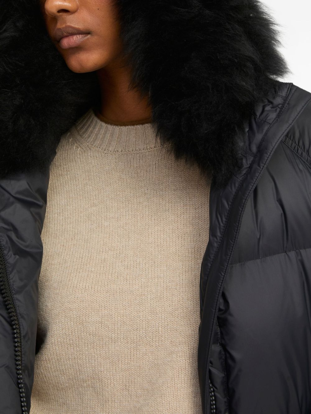 lambshearling-hooded down jacket - 5