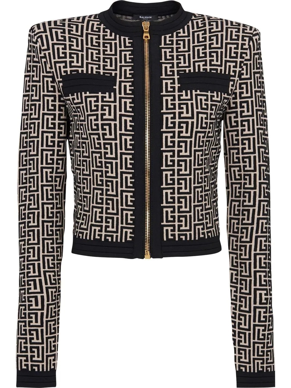 monogram-pattern cropped jacket - 1