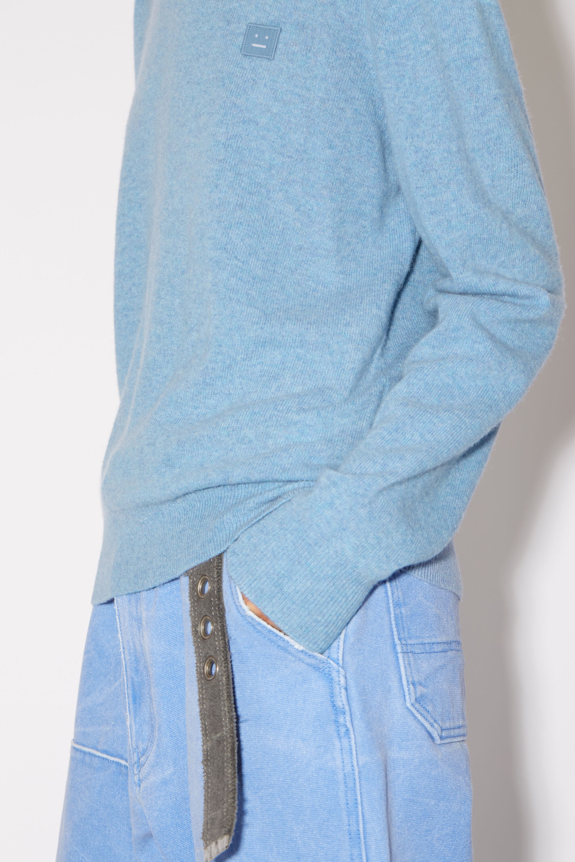 Crew neck knit jumper - Steel blue melange - 4