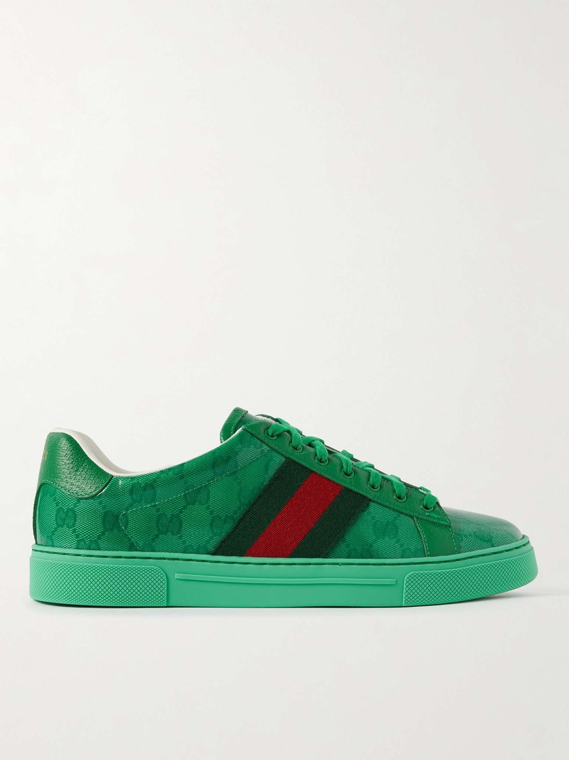 Ace Monogrammed Leather-Trimmed Coated-Canvas Sneakers - 1