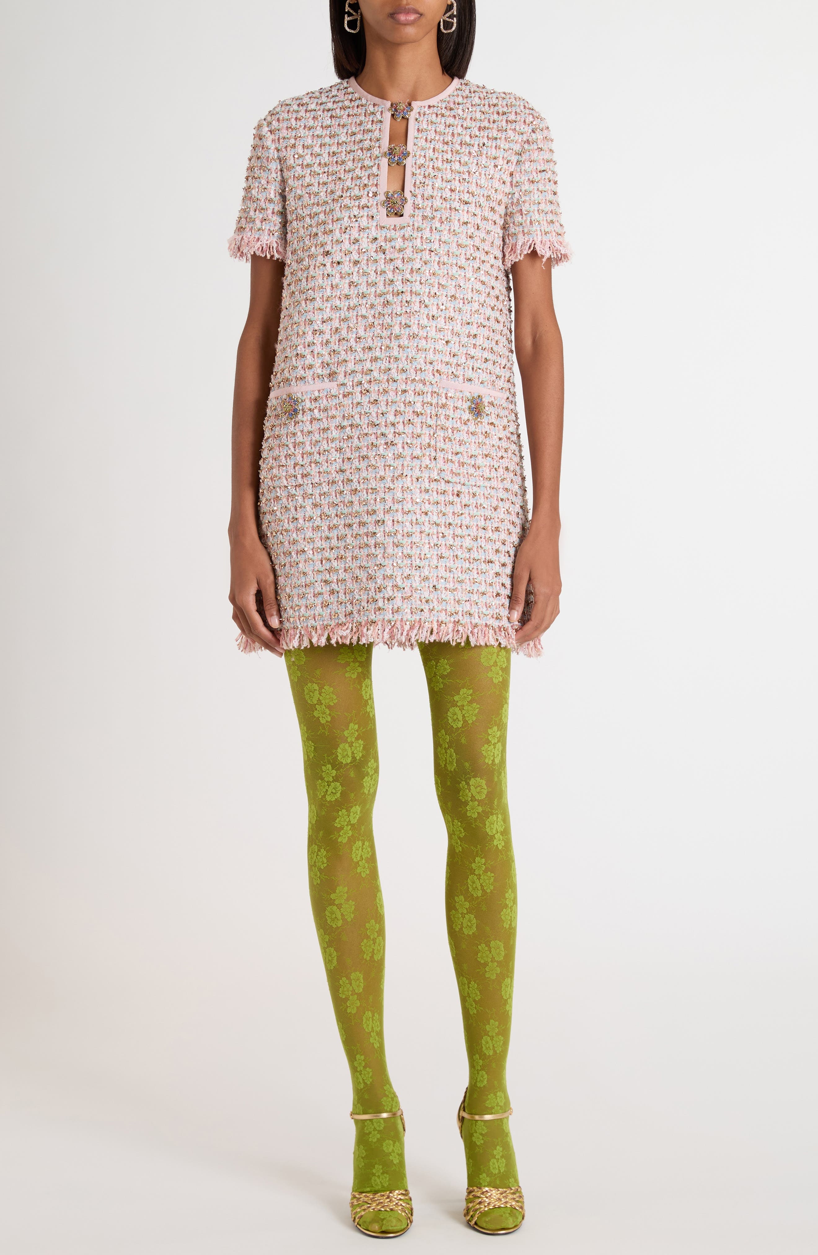 Valentino Garavani Embroidered Ribbon Tweed Shift Dress in Pink Multi at Nordstrom - 6