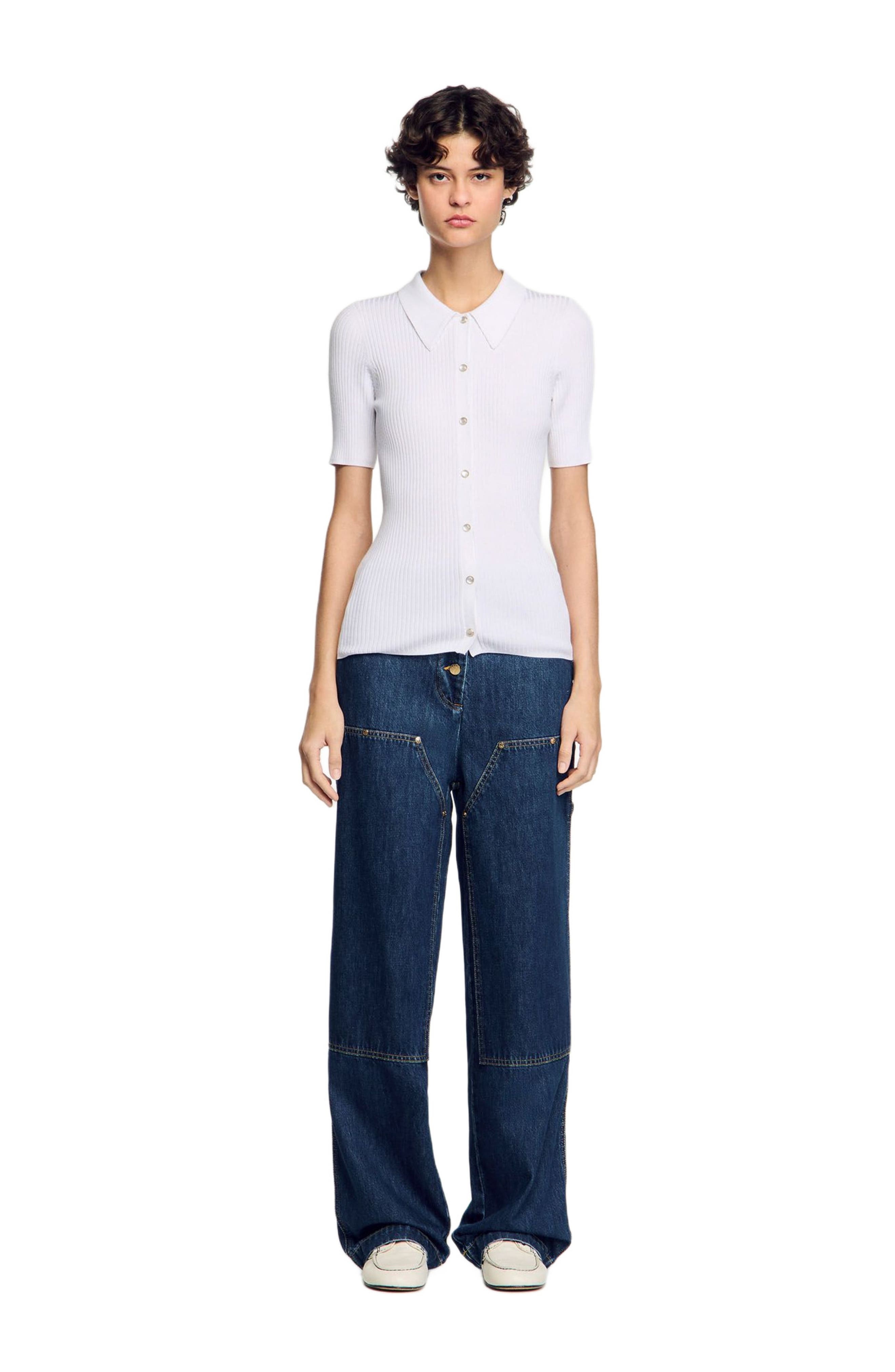 SANDRO Rib knit cardigan in White at Nordstrom - 1