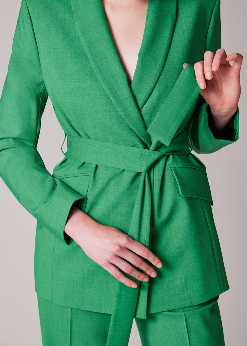 Women's Green Wool-Blend Tie Waist Jacket 6