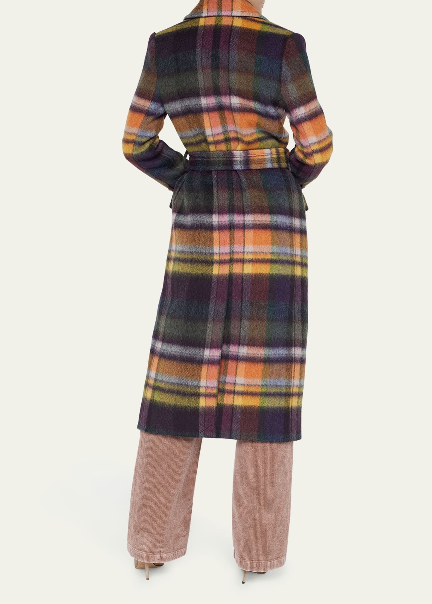 Olina Belted Plaid Trench Coat - 3