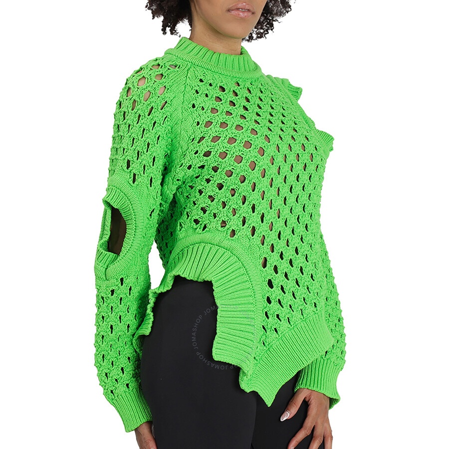 Stella McCartney Ladies Green Fluo Oversized Textured Mesh Sweater - 2