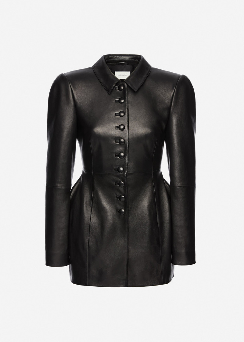 Elongated leather blazer in black 1