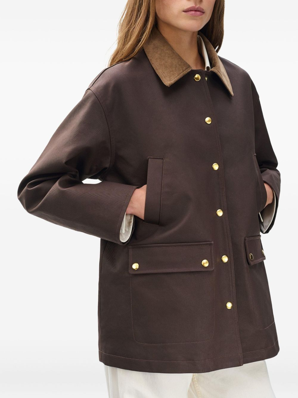 corduroy-collar button jacket - 4