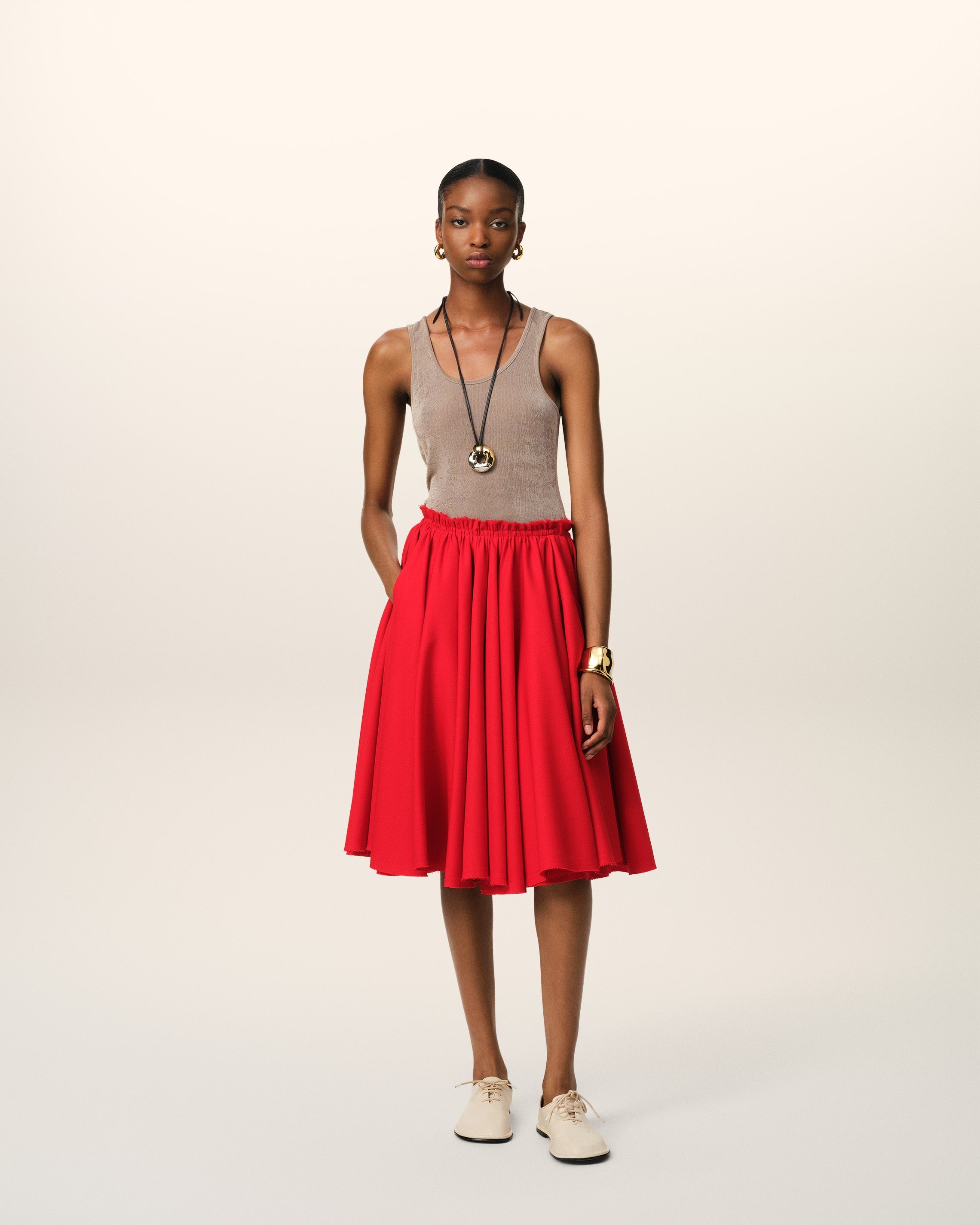 RED WOOL SKIRT WITH GODETS - 2