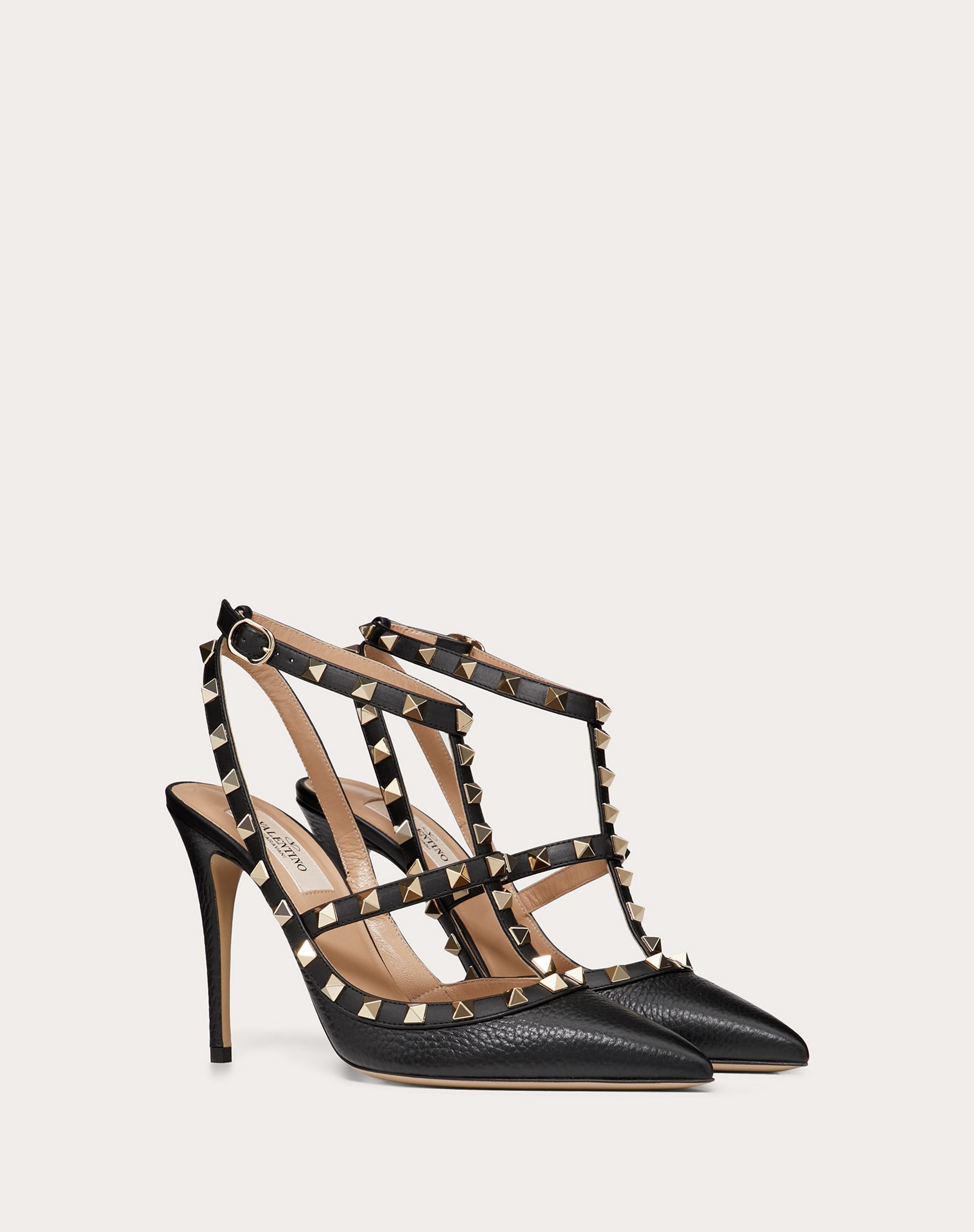 Rockstud Grainy Calfskin Ankle Strap Pump 100  mm - 2