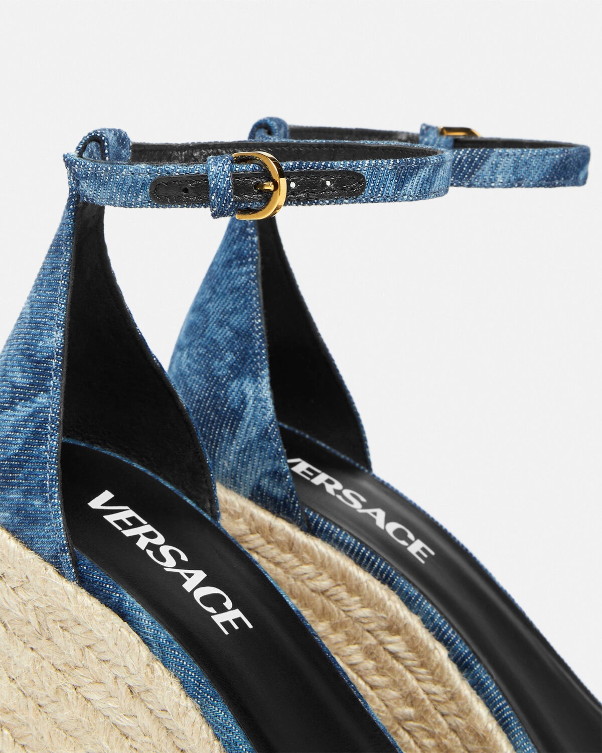 Barocco Denim Wedge Sandals - 5