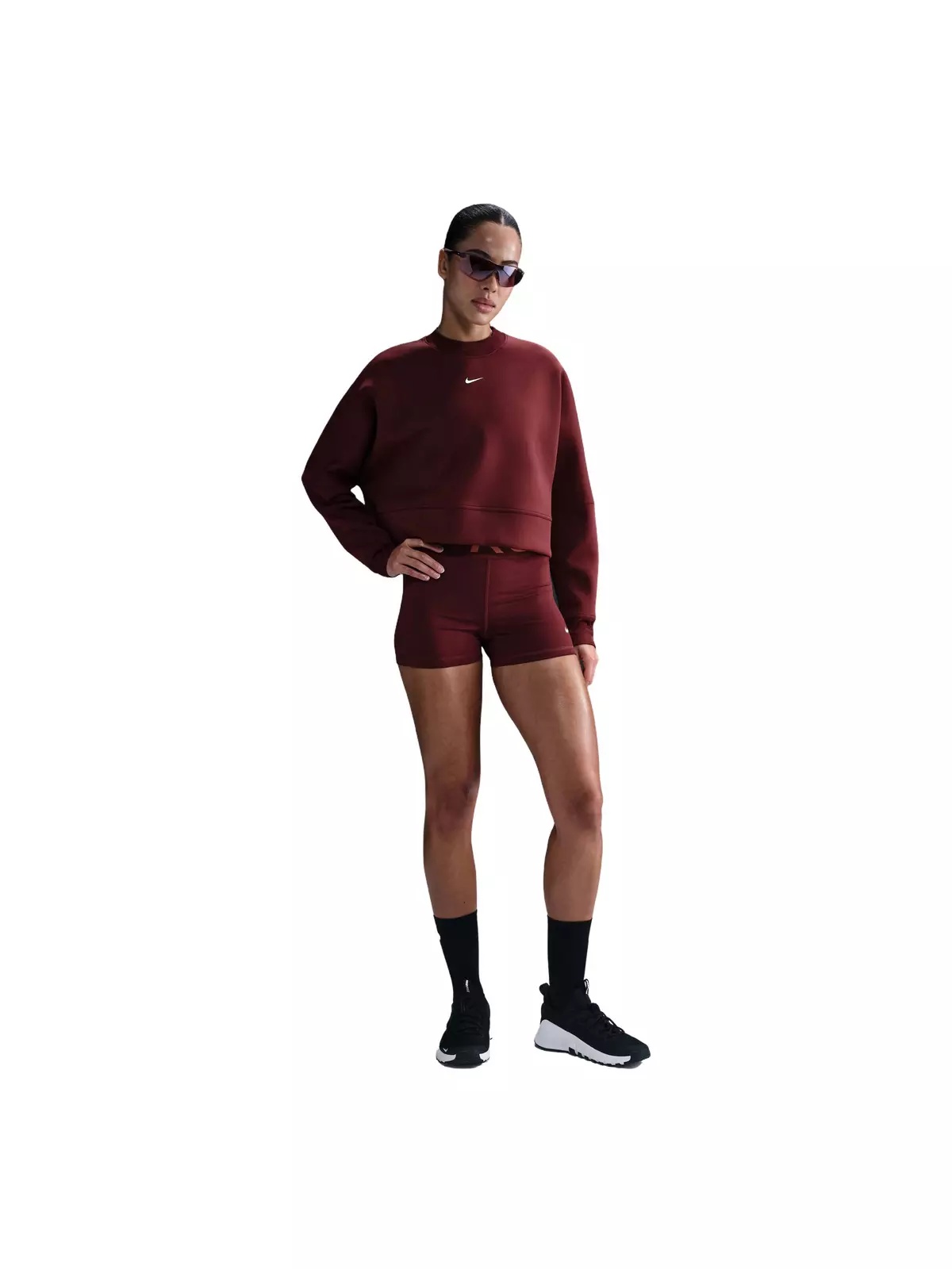 Women's Prima Dri-FIT Oversized Crew-Neck Cropped Top-Red - 4