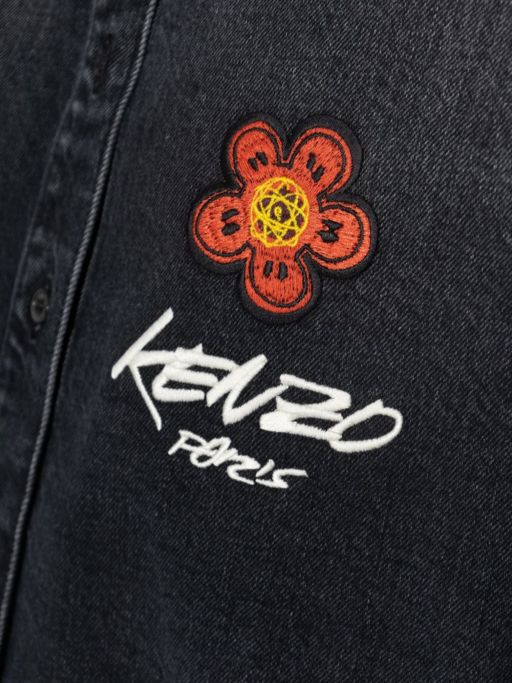 flower-embroidered denim shirt - 5