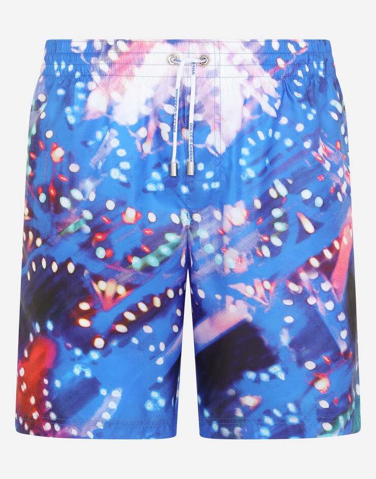 Mid-length swim trunks with illumination print - 1